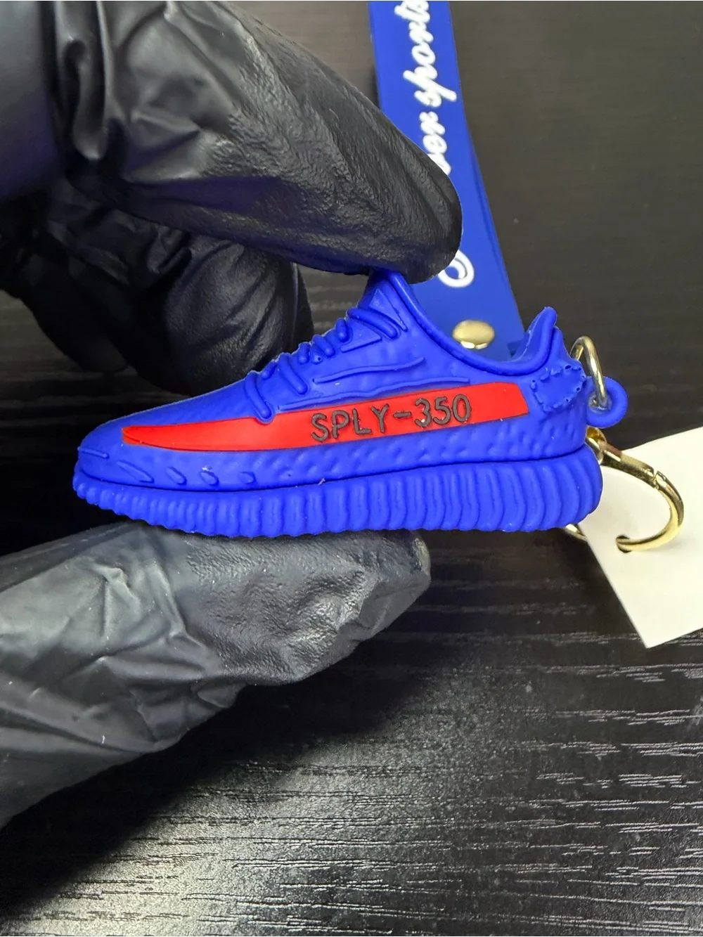 Blue Sneaker Keychain with Red Stripe - 'Forever Sports' Strap